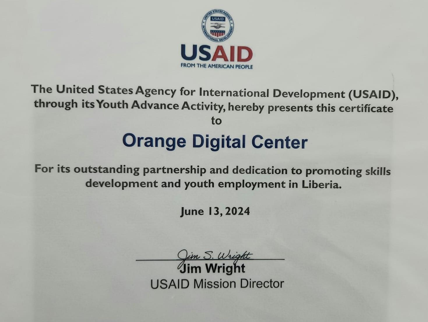 ODC Liberia gets recognization from United States Agency for International Development (USAID) for Youth Development Efforts in Liberia!